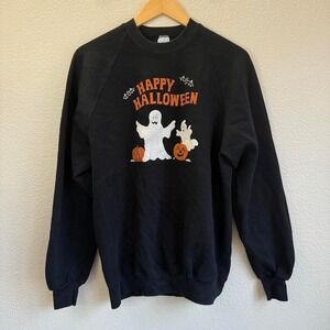 Vintage Happy Halloween Ghost Pumpkin Sweatshirt XL Made in USA